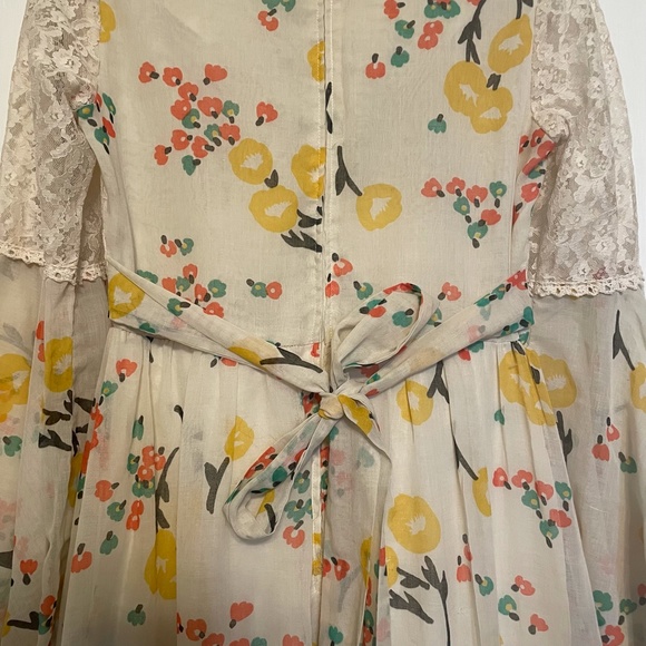 Vintage 70's Empire Waist Bell Sleeve Hippie Boho Lace Floral Prairie Maxi Dress - Picture 8 of 13